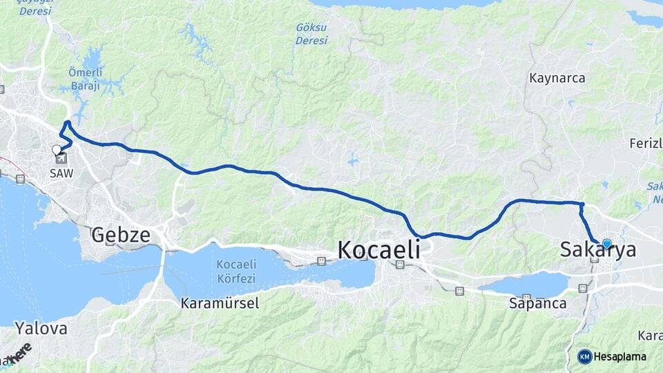 Sakarya Adapazarı Kurtköy Pendik İstanbul Arası Kaç Km - Yol Haritası