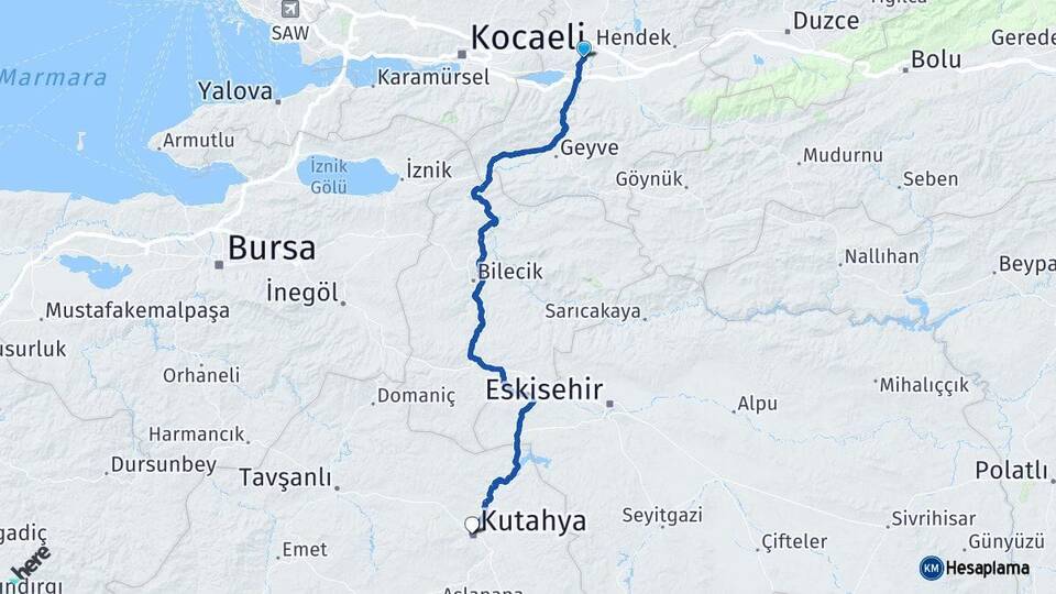 Sakarya Adapazarı Kütahya Arası Kaç Km - Yol Haritası