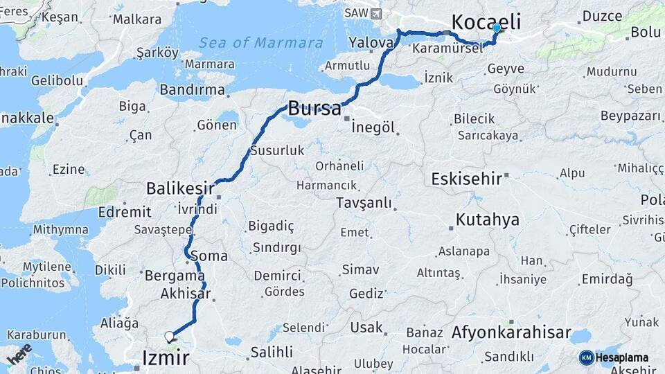 Sakarya Adapazarı Manisa Arası Kaç Km - Yol Haritası