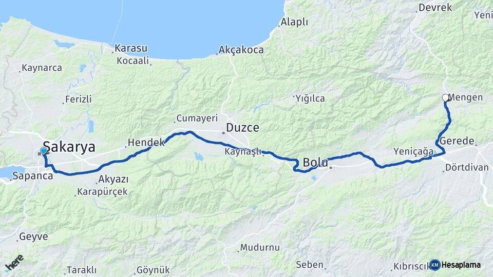 Sakarya Adapazarı Mengen Bolu Arası Kaç Km - Yol Haritası
