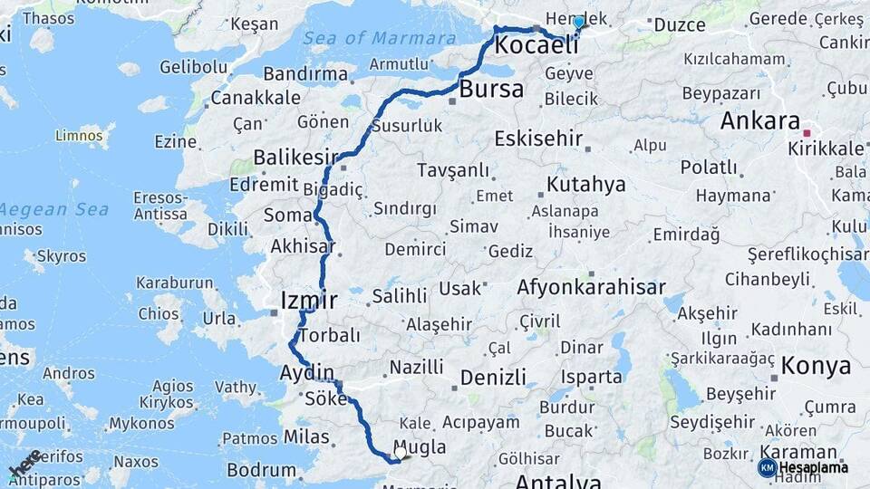 Sakarya Adapazarı Muğla Arası Kaç Km - Yol Haritası