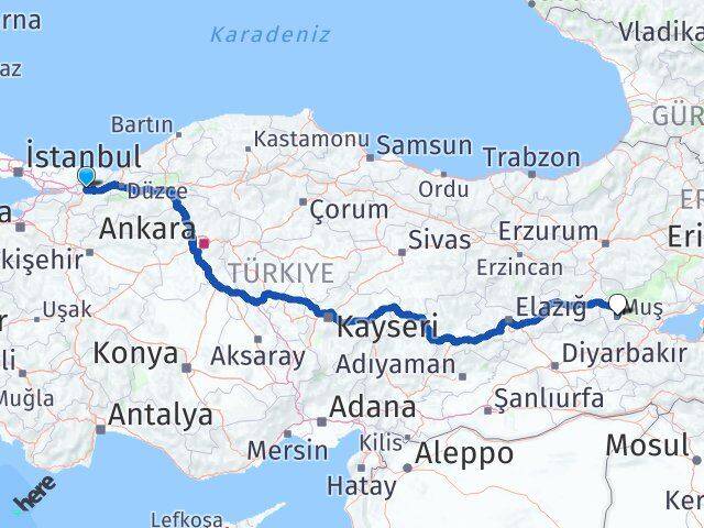 Sakarya Adapazarı Muş Arası Kaç Km - Yol Haritası