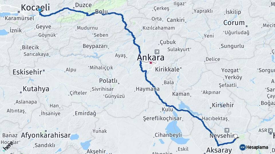 Sakarya Adapazarı Nevşehir Arası Kaç Km - Yol Haritası