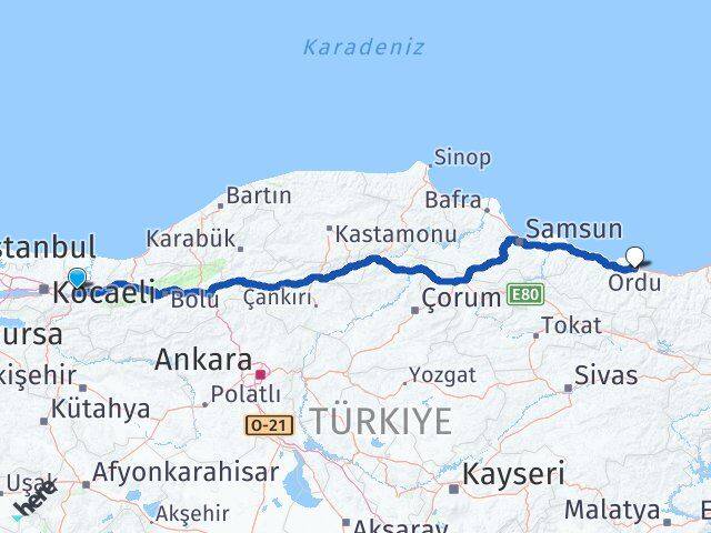 Sakarya Adapazarı Ordu Arası Kaç Km - Yol Haritası