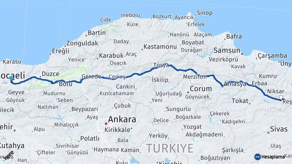 Sakarya Adapazarı Reşadiye Tokat Arası Kaç Km - Yol Haritası