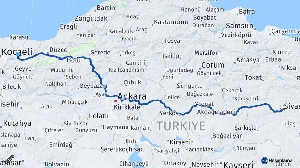 Sakarya Adapazarı Sivas Arası Kaç Km - Yol Haritası