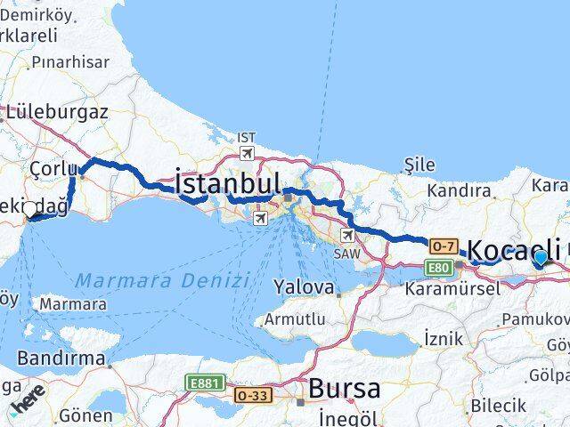Sakarya Adapazarı Tekirdağ Arası Kaç Km - Yol Haritası