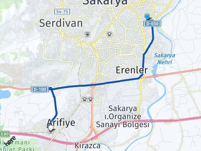 Tepekum Arifiye YHT Garı Arası Kaç Km - Yol Tarifi