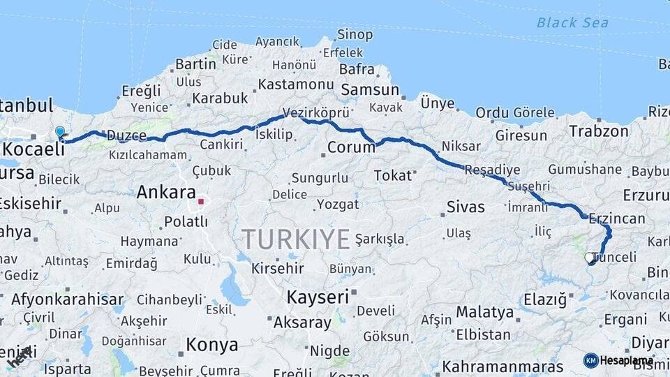 Sakarya Adapazarı Tunceli Arası Kaç Km - Yol Haritası