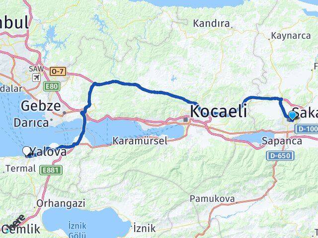Sakarya Adapazarı Yalova Arası Kaç Km - Yol Haritası