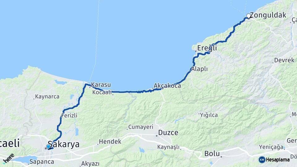 Sakarya Adapazarı Zonguldak Arası Kaç Km - Yol Haritası
