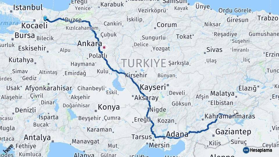 Sakarya Adıyaman Arası Kaç Km - Yol Haritası