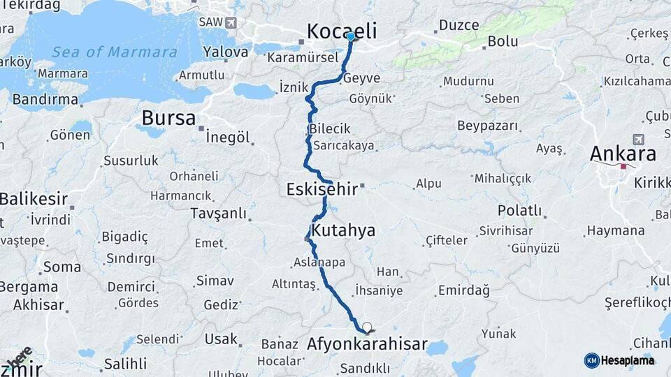 Sakarya Afyonkarahisar Arası Kaç Km - Yol Haritası