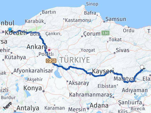 Sakarya Ağın Elazığ Arası Kaç Km - Yol Haritası