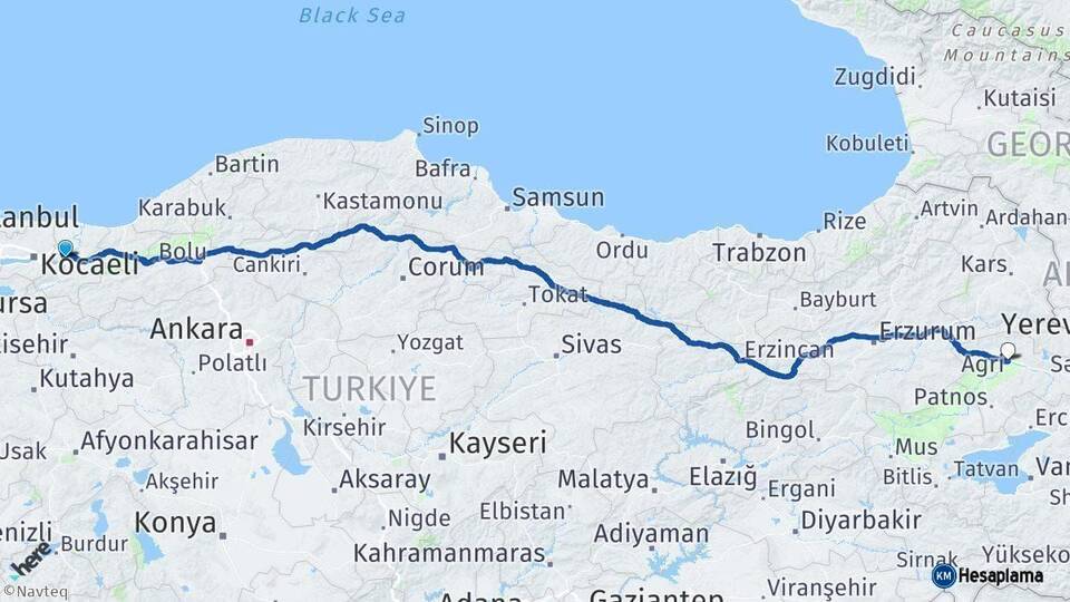 Sakarya Ağrı Arası Kaç Km - Yol Haritası