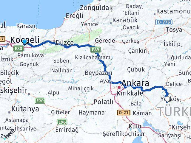 Sakarya Akçakent Kırşehir Arası Kaç Km - Yol Haritası