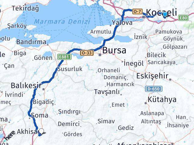 Sakarya Akhisar Manisa Arası Kaç Km - Yol Haritası