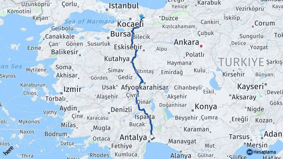 Sakarya Aksu Antalya Arası Kaç Km - Yol Haritası
