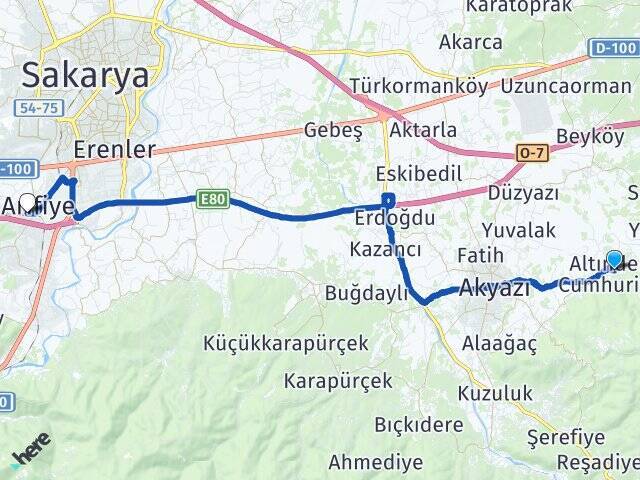 Altındere Cumhuriyet Arifiye YHT Garı Arası Kaç Km - Yol Tarifi