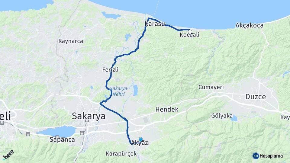 Sakarya Akyazı Kocaali Arası Kaç Km - Yol Haritası
