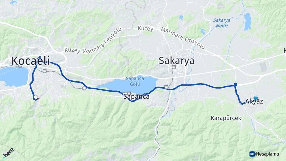 Sakarya Akyazı Yuvacık Yakacık Başiskele Kocaeli Arası Kaç Km - Yol Haritası