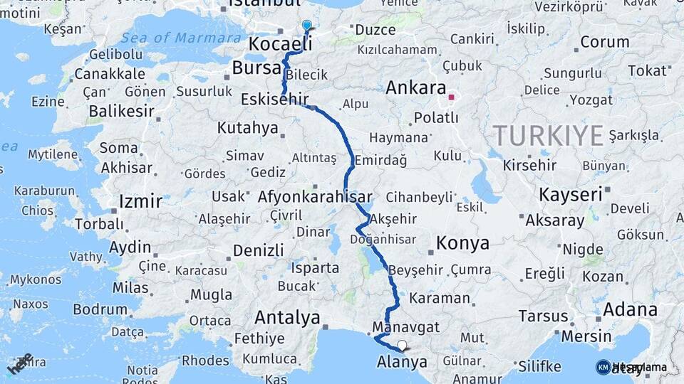 Sakarya Alanya Antalya Arası Kaç Km - Yol Haritası