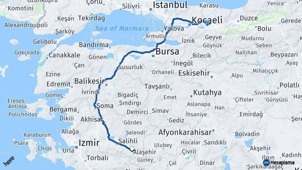 Sakarya Alaşehir Manisa Arası Kaç Km - Yol Haritası