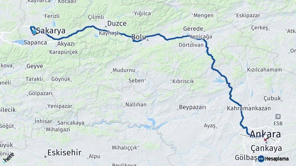 Sakarya Ankara Arası Kaç Km - Yol Haritası