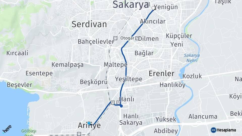 Sakarya Arifiye Adapazarı Arası Kaç Km - Yol Haritası