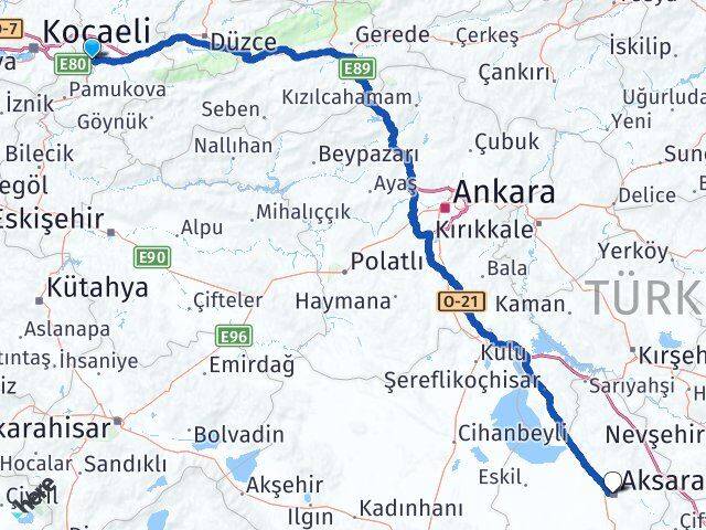 Sakarya Arifiye Aksaray Arası Kaç Km - Yol Haritası