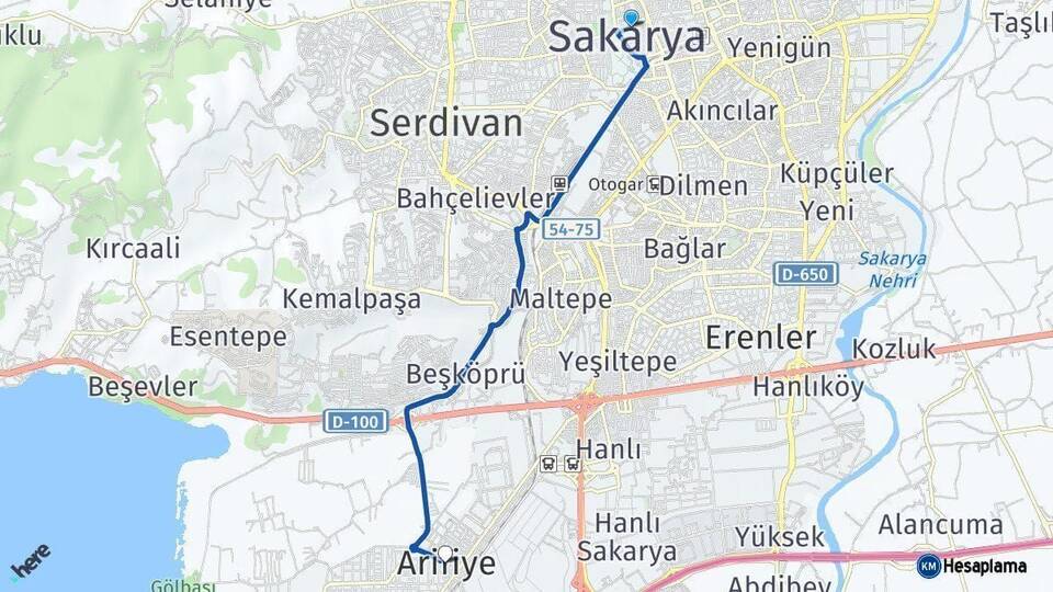 Sakarya Arifiye Arası Kaç Km - Yol Haritası