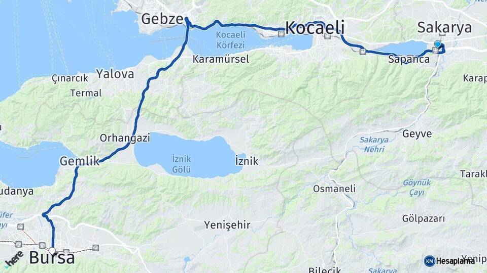 Sakarya Arifiye Bursa Arası Kaç Km - Yol Haritası