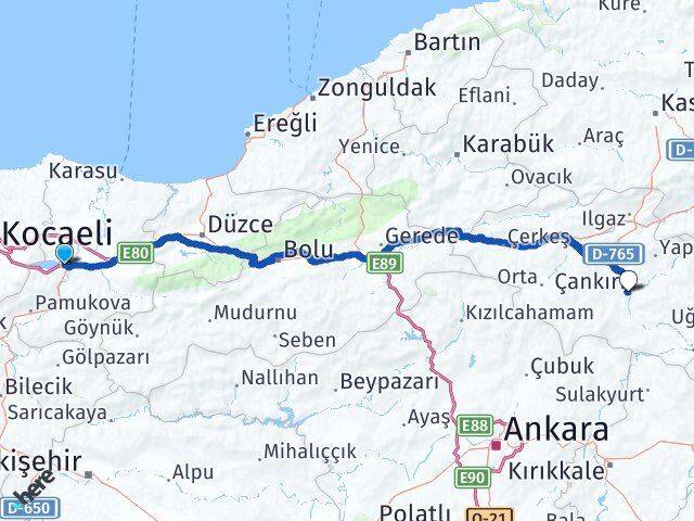 Sakarya Arifiye Çankırı Arası Kaç Km - Yol Haritası