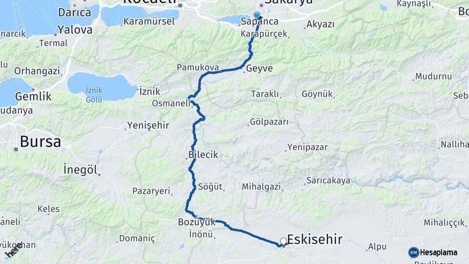 Sakarya Arifiye Eskişehir Arası Kaç Km - Yol Haritası