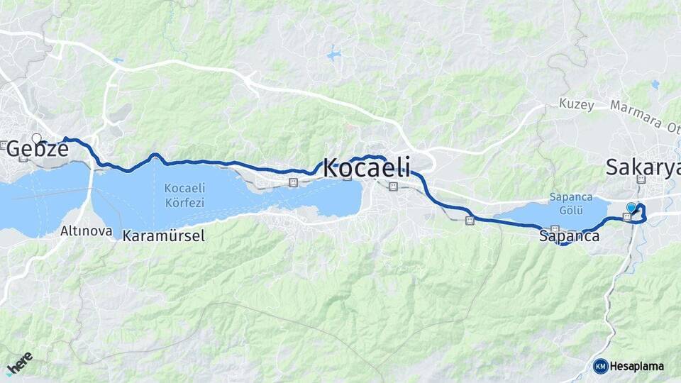 Sakarya Arifiye Gebze Kocaeli Arası Kaç Km - Yol Haritası