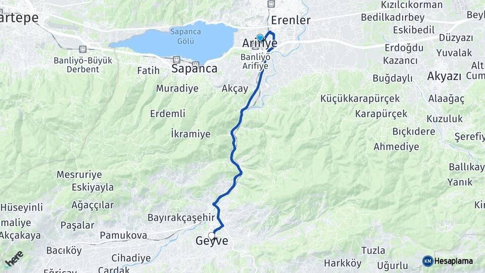 Sakarya Arifiye Geyve Arası Kaç Km - Yol Haritası