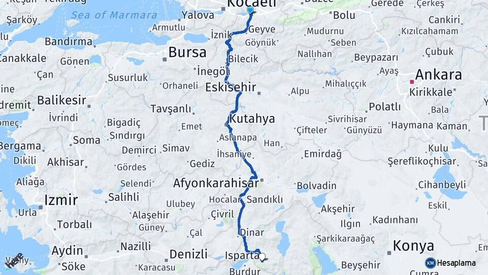 Sakarya Arifiye Isparta Arası Kaç Km - Yol Haritası