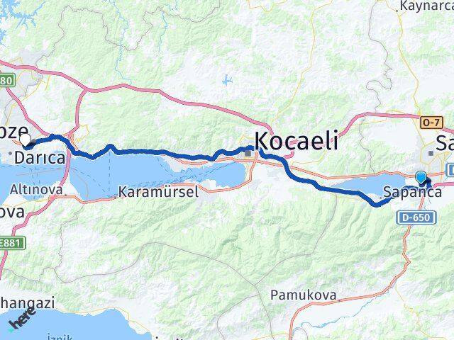 Sakarya Arifiye İstasyon Gebze Kocaeli Arası Kaç Km - Yol Haritası