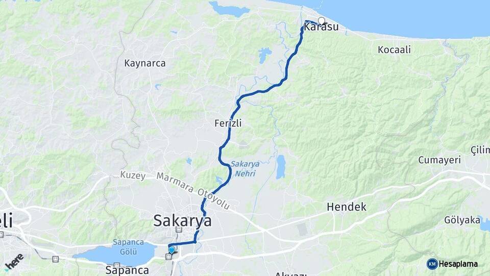 Sakarya Arifiye Karasu Arası Kaç Km - Yol Haritası