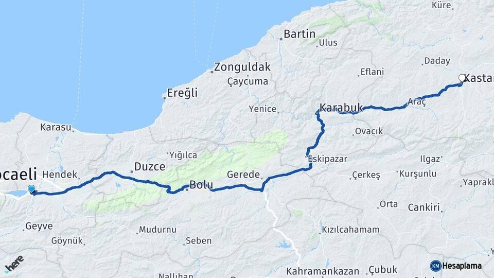 Sakarya Arifiye Kastamonu Arası Kaç Km - Yol Haritası