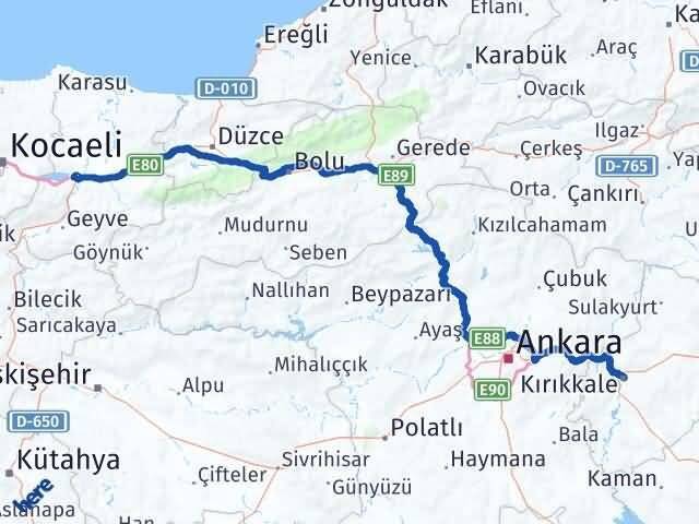 Sakarya Arifiye Kırıkkale Arası Kaç Km - Yol Haritası