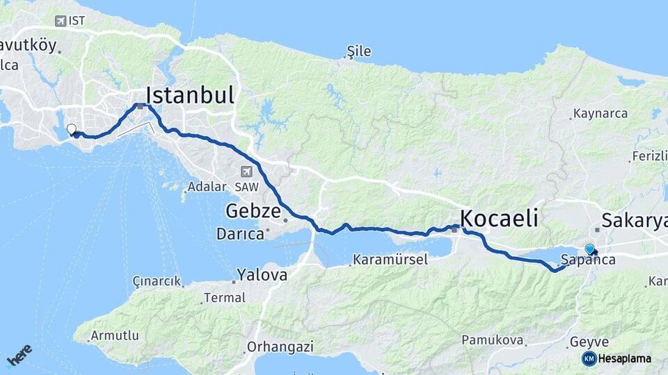 Sakarya Arifiye Küçükçekmece İstanbul Arası Kaç Km - Yol Haritası