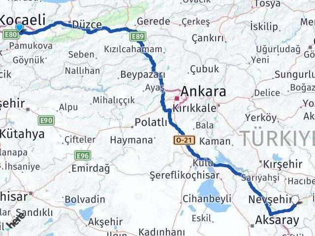 Sakarya Arifiye Nevşehir Arası Kaç Km - Yol Haritası
