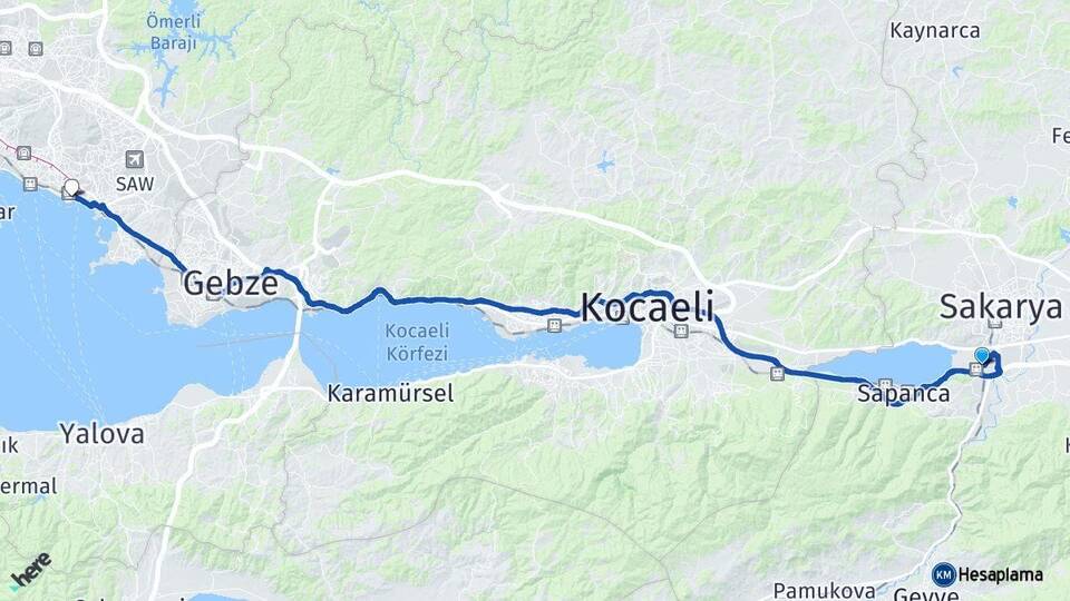 Sakarya Arifiye Pendik İstanbul Arası Kaç Km - Yol Haritası