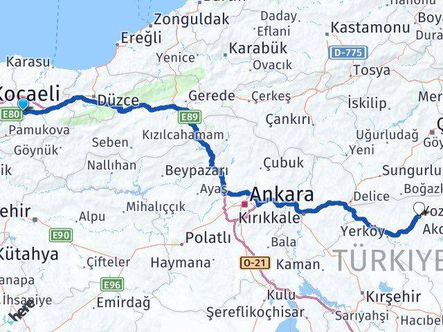 Sakarya Arifiye Yozgat Arası Kaç Km - Yol Haritası