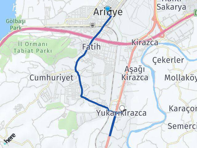 Sakarya Arifiye Yukarıkirazca Arifiye Arası Kaç Km - Yol Haritası