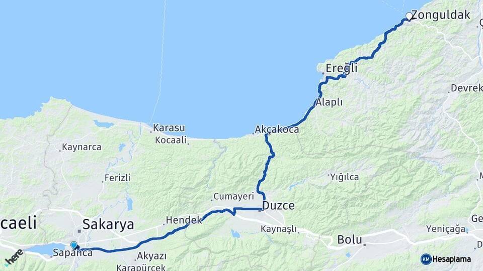 Sakarya Arifiye Zonguldak Arası Kaç Km - Yol Haritası
