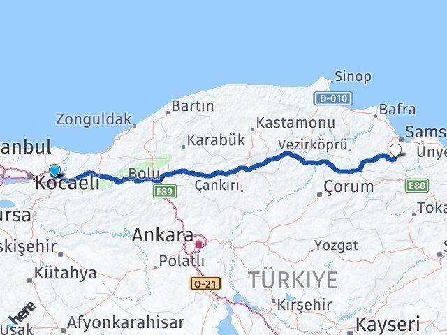Sakarya Asarcık Samsun Arası Kaç Km - Yol Haritası