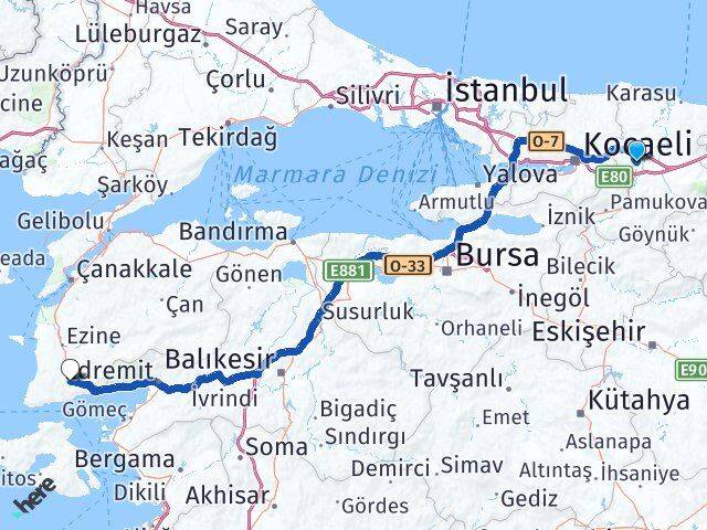 Sakarya Ayvacık Çanakkale Arası Kaç Km - Yol Haritası