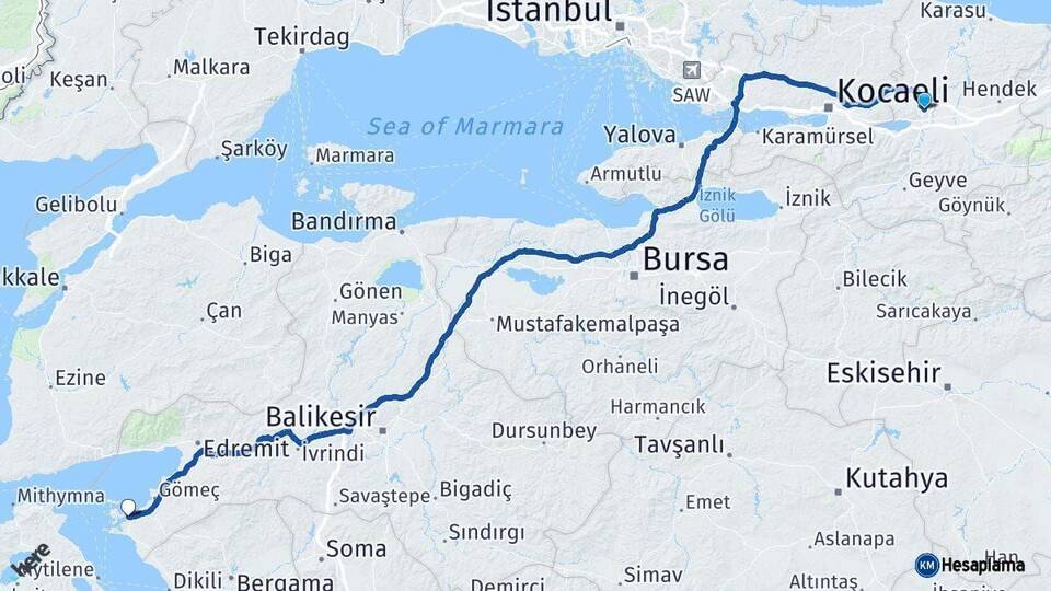 Sakarya Ayvalık Balıkesir Arası Kaç Km - Yol Haritası